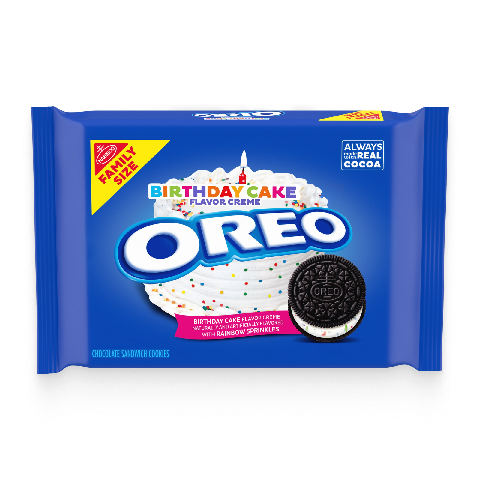 Birthday Cake Creme Chocolate Sandwich Cookies, Family Size W9